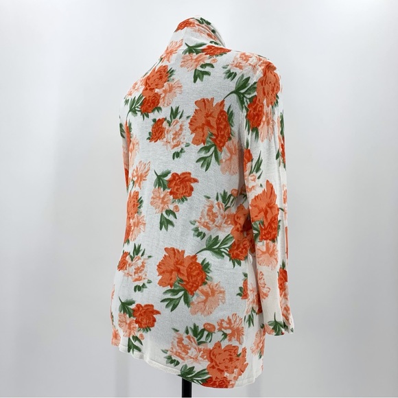 H&M Orange Floral 3/4 Sleeve Open Front Lightweight Knit Cardigan, Large - Picture 7 of 16